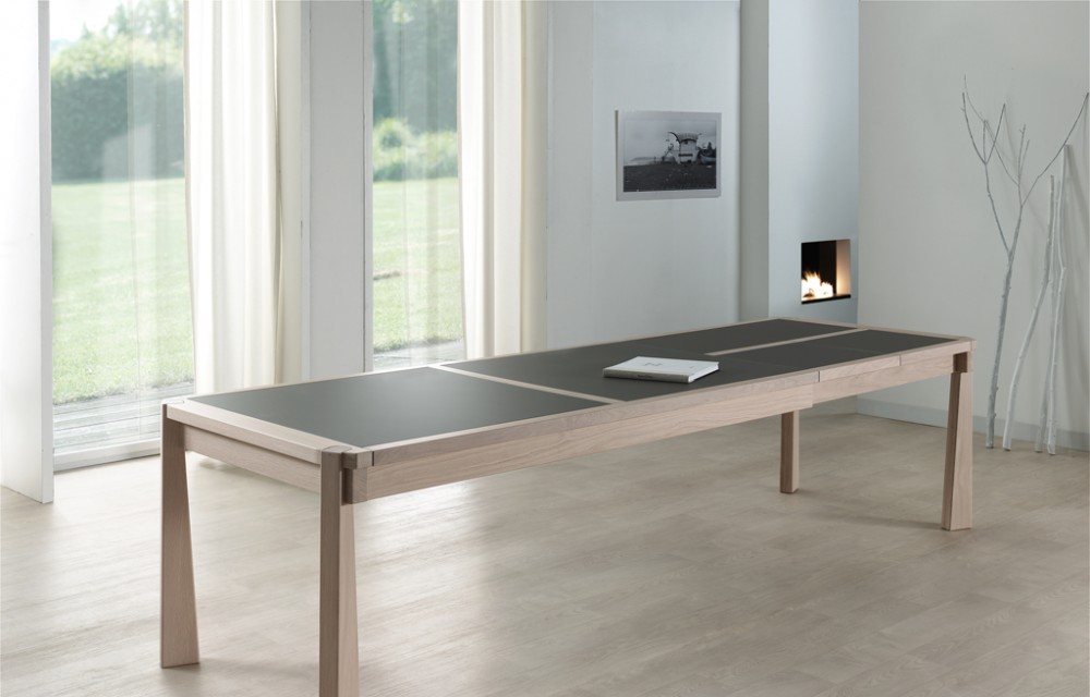 Table rect. 200(350)x100 E8 N°5 verre taupe  2 all. (1)